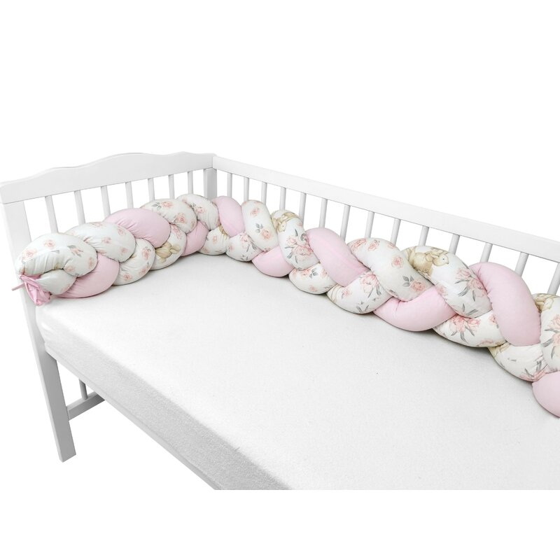 Protectie laterala, MimiNu, Pentru patut bebe, Tip Bumper impletit, Din bumbac, Din materiale certificate Oeko Tex Standard 100, Lungime 220 cm, Sweet Deer Pink [4]