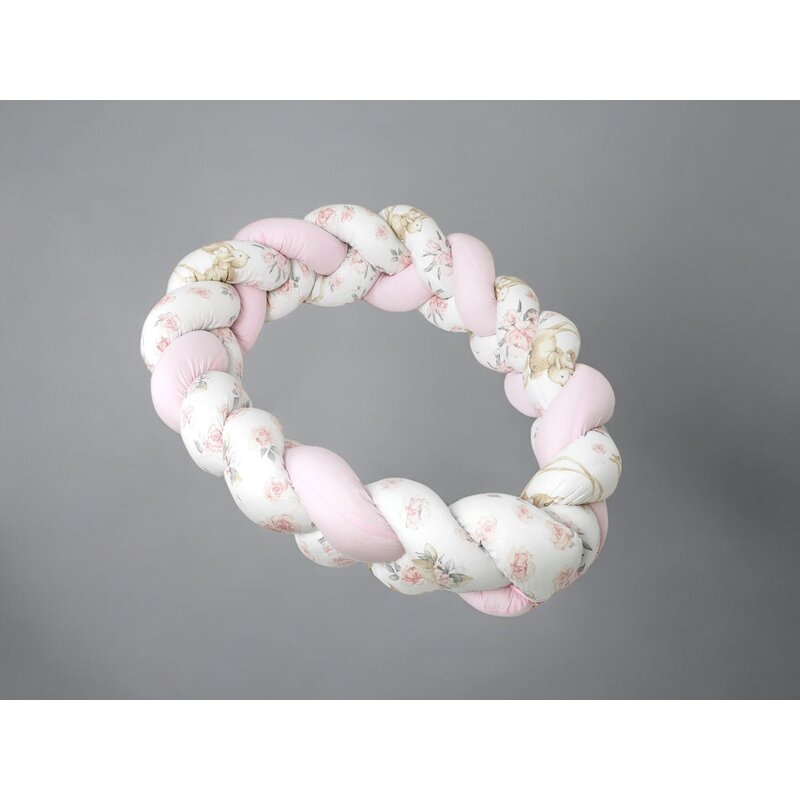 Protectie laterala, MimiNu, Pentru patut bebe, Tip Bumper impletit, Din bumbac, Din materiale certificate Oeko Tex Standard 100, Lungime 220 cm, Sweet Deer Pink [2]