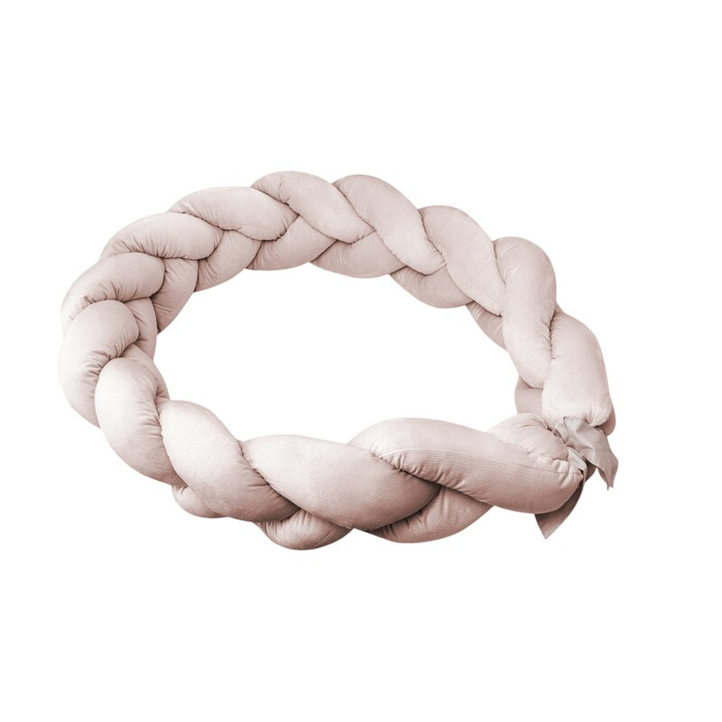 Protectie laterala, MimiNu, Pentru patut, Tip Bumper impletit, Din catifea, 220x23 cm, Beige Pink [1]