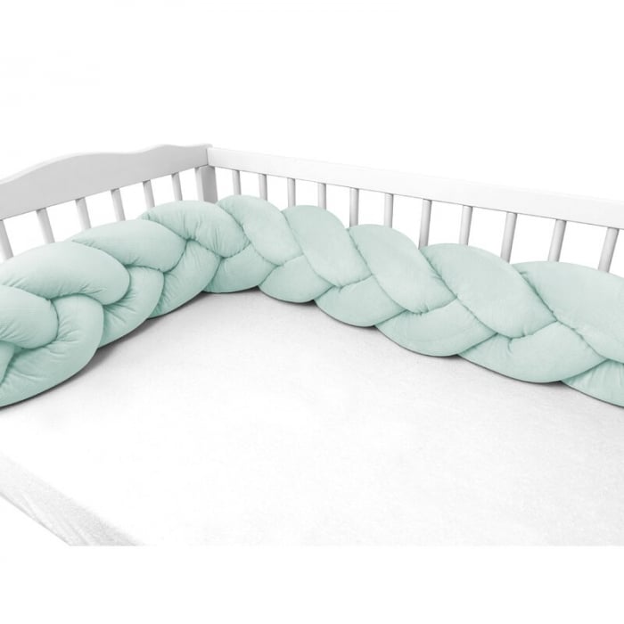 Protectie laterala, MimiNu, Pentru patut, Tip Bumper impletit, Din catifea, 220x23 cm, Cold Mint [4]