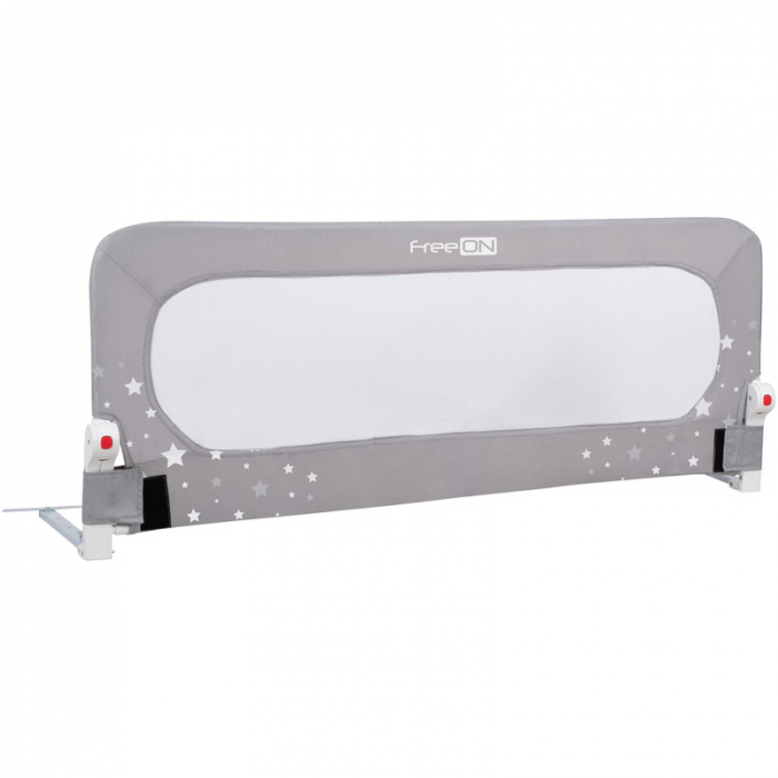 Protectie laterala pat, FreeON, Pentru bebe, Rabatabila, Instalare usoara, Dimensiune 135 x 57 cm, Little Stars, Conform cu standardul european BS7972:2001+A12009, Grey [1]