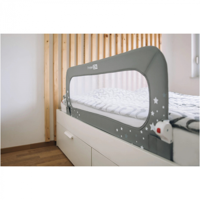 Protectie laterala pat, FreeON, Pentru bebe, Rabatabila, Instalare usoara, Dimensiune 135 x 57 cm, Little Stars, Conform cu standardul european BS7972:2001+A12009, Grey [3]