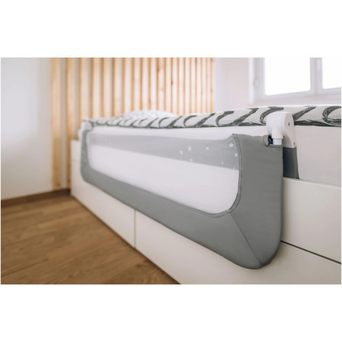 Protectie laterala pat, FreeON, Pentru bebe, Rabatabila, Instalare usoara, Dimensiune 135 x 57 cm, Little Stars, Conform cu standardul european BS7972:2001+A12009, Grey [4]