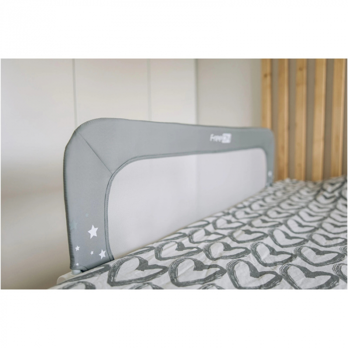 Protectie laterala pat, FreeON, Pentru bebe, Rabatabila, Instalare usoara, Dimensiune 135 x 57 cm, Little Stars, Conform cu standardul european BS7972:2001+A12009, Grey [2]