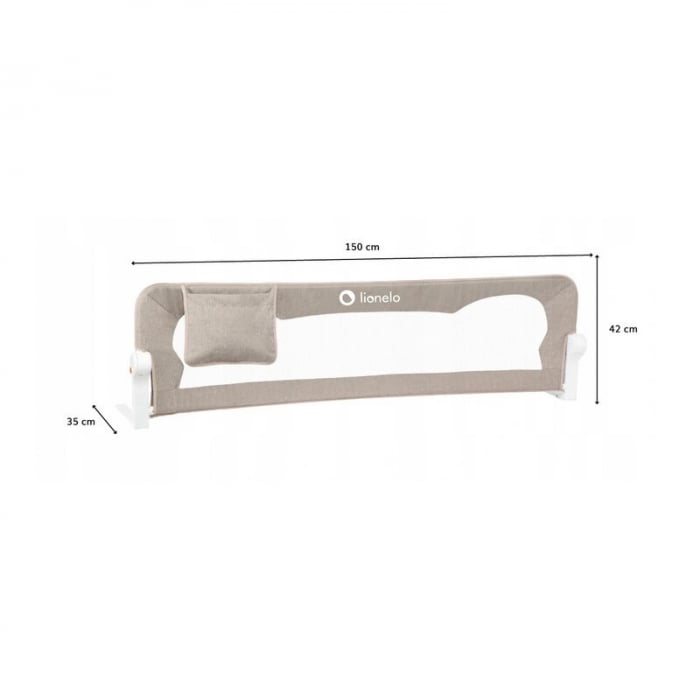 Protectie laterala pat, Lionelo, Eva, Cu buzunar accesorii, 150x35 cm, Conform cu standardul european de securitate BS7072, Bej [5]