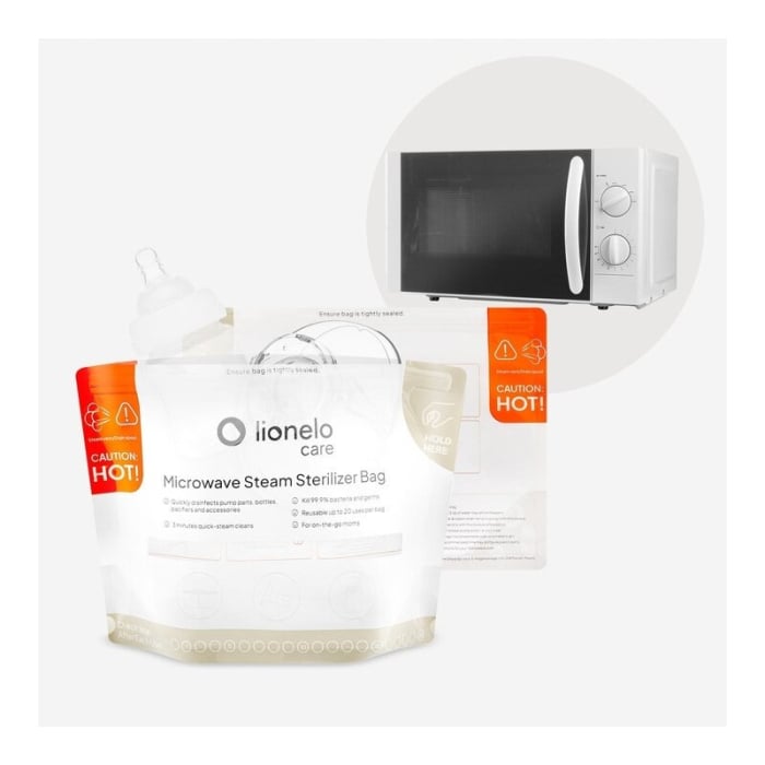 Pungi sterilizare microunde, Lionelo, Thermbag, Fara BPA, Sterilizare in 90 de sec., Elimina 99,9% dintre bacterii, Reutilizabile, 21x29 cm, 8 buc. [10]