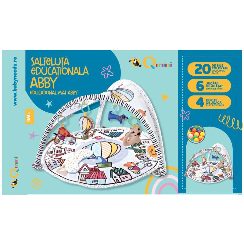 Qmini - Salteluta interactiva Abby , Cu muzica, 20 bile, 6 jucarii , Pentru activitati educationale, din Poliester, 85x85 cm, Multicolor, Resigilat [3]