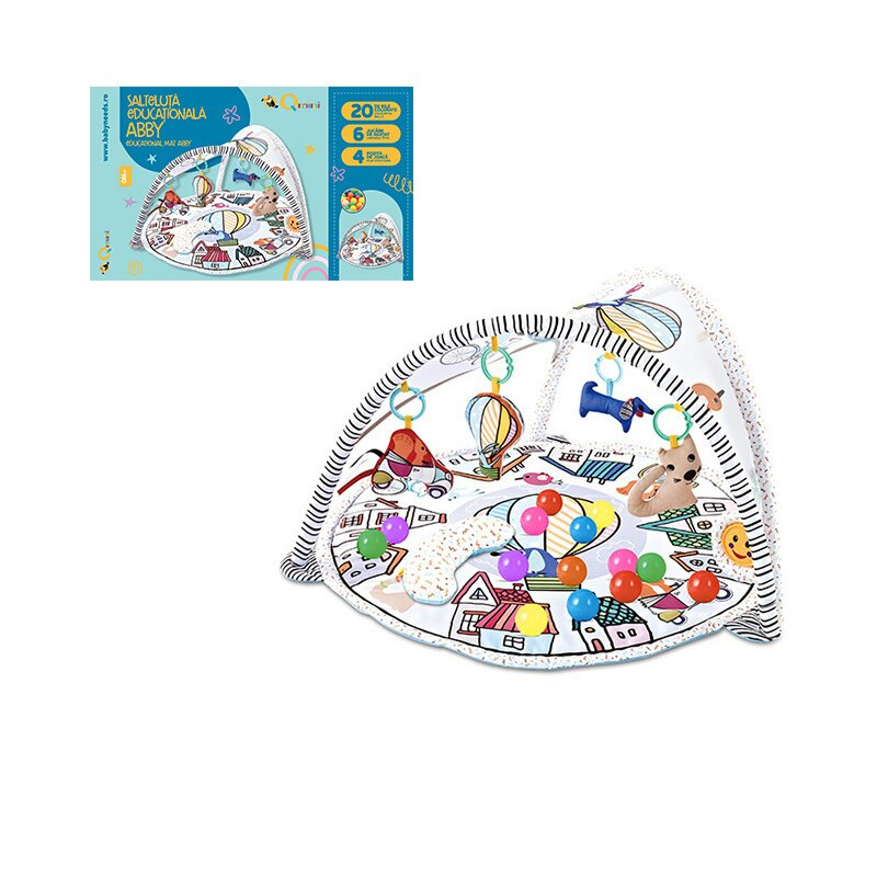 Qmini - Salteluta interactiva Abby , Cu muzica, 20 bile, 6 jucarii , Pentru activitati educationale, din Poliester, 85x85 cm, Multicolor, Resigilat [4]