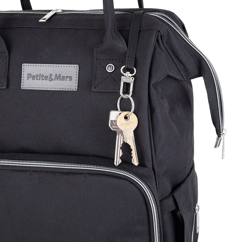 Rucsac pentru mamici, Petite&Mars, Cu 11 compartimente, Cu buzunare termice, Saltea de infasat inclusa, 30 x 42 x 15 cm, Jack, Black [10]