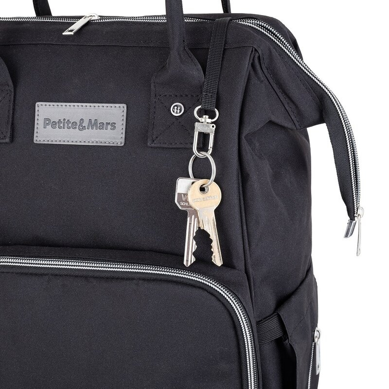 Rucsac pentru mamici, Petite&Mars, Cu 11 compartimente, Cu buzunare termice, Saltea de infasat inclusa, 30 x 42 x 15 cm, Jack, Black [20]