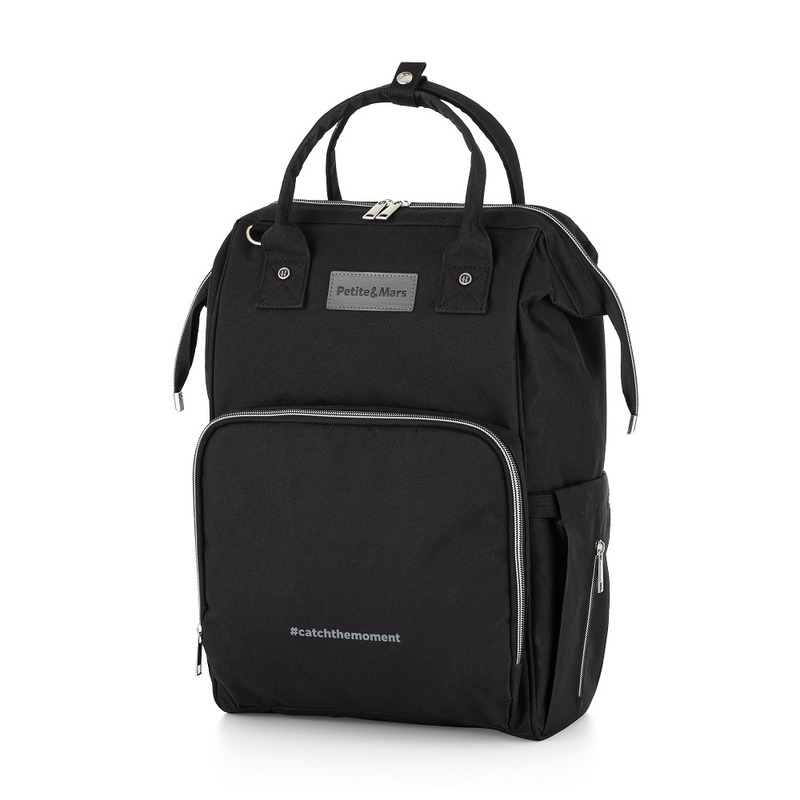 Rucsac pentru mamici, Petite&Mars, Cu 11 compartimente, Cu buzunare termice, Saltea de infasat inclusa, 30 x 42 x 15 cm, Jack, Black [3]
