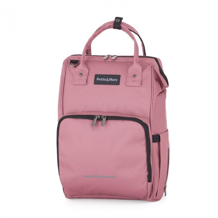 Rucsac pentru mamici, Petite&Mars, Jack, Cu 11 compartimente, Cu buzunare termice, Saltea de infasat inclusa, 30 x 42 x 15 cm, Dusty Rose [1]
