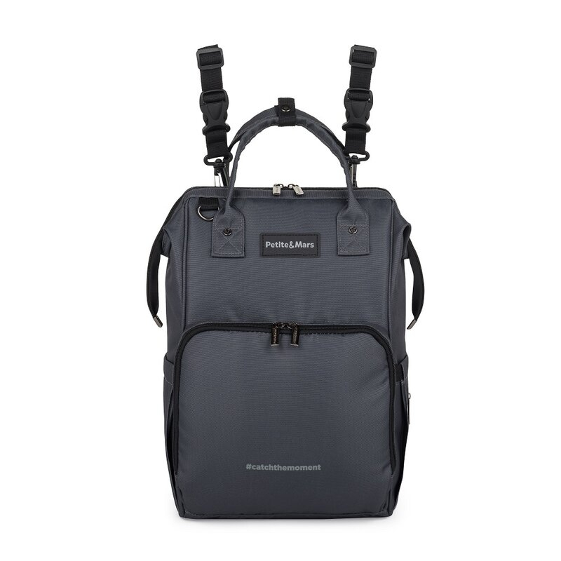 Rucsac pentru mamici, Petite&Mars, Jack, Cu 11 compartimente, Cu buzunare termice, Saltea de infasat inclusa, 30 x 42 x 15 cm, Ultimate Grey [3]