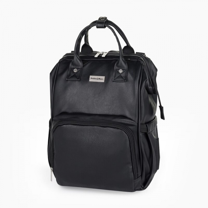 Rucsac pentru mamici, Petite&Mars, Jasper, Cu 12 compartimente, Cu buzunare termice, Saltea de infasat inclusa, 27 x 41 x 14 cm, Absolute Black [1]