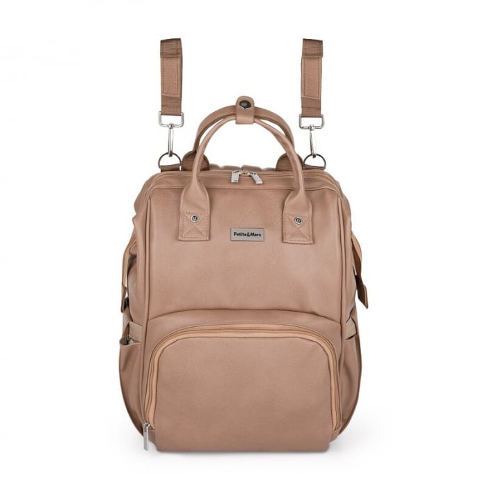 Rucsac pentru mamici, Petite&Mars, Jasper, Cu 12 compartimente, Cu buzunare termice, Saltea de infasat inclusa, 27 x 41 x 14 cm, Camel Beige [3]