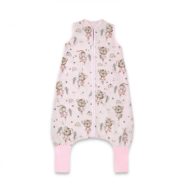 Sac de dormit, MimiNu, Cu picioruse, De iarna, Din bumbac certificat Oeko Tex Standard 100, Cu fermoar pe mijloc, 103 cm, 2-6 ani, 2.5 Tog, Design, Little Ballerina Pink [1]