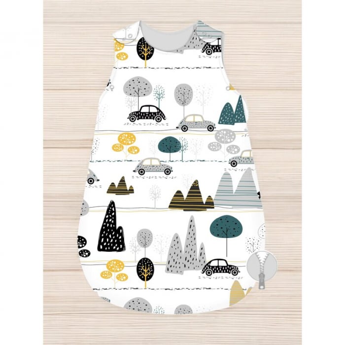 Sac de dormit, MimiNu, Pentru bebelusi, De iarna, Din bumbac certificat Oeko Tex Standard 100, Cu fermoar lateral, Cu capse pe umar, 70 cm, 0 - 6 luni, 2.5 Tog, Childrens Journey Grey [2]