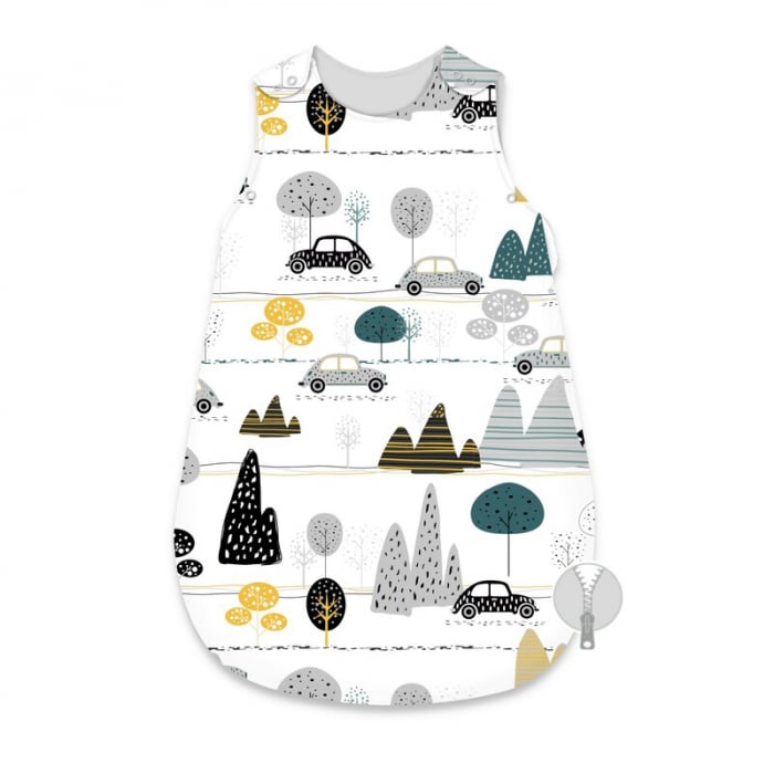 Sac de dormit, MimiNu, Pentru bebelusi, De iarna, Din bumbac certificat Oeko Tex Standard 100, Cu fermoar lateral, Cu capse pe umar, 70 cm, 0 - 6 luni, 2.5 Tog, Childrens Journey Grey [1]
