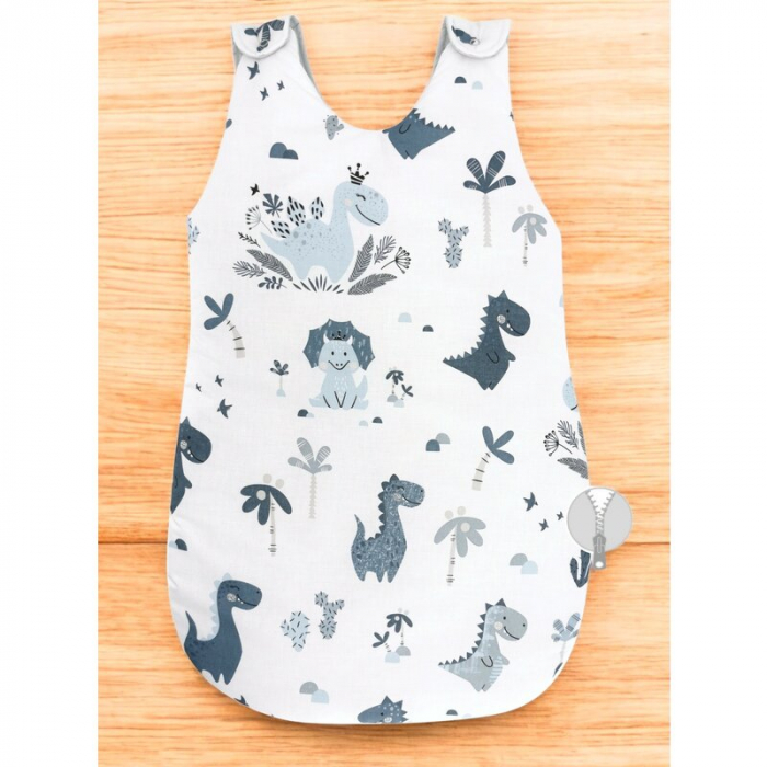 Sac de dormit, MimiNu, Pentru bebelusi, De iarna, Din bumbac certificat Oeko Tex Standard 100, Cu fermoar lateral, Cu capse pe umar, 70 cm, 0 - 6 luni, 2.5 Tog, Dino Granat [2]