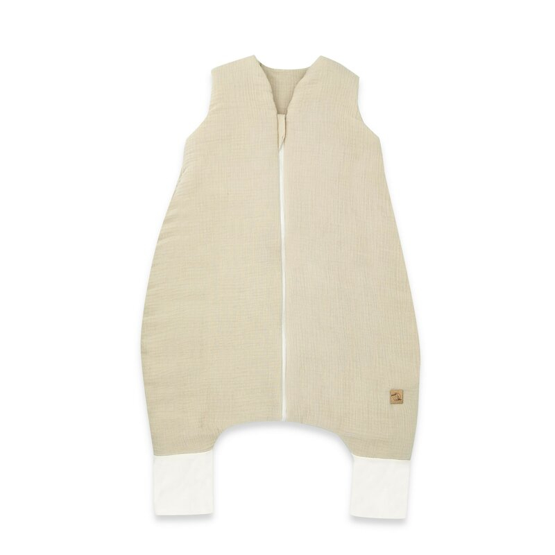 Sac de dormit, Qmini, Cu picioruse, De iarna, Din muselina dubla, Cu fermoar pe mijloc, 90 cm, S, Material certificat Oeko Tex Standard 100, Warm Beige [1]