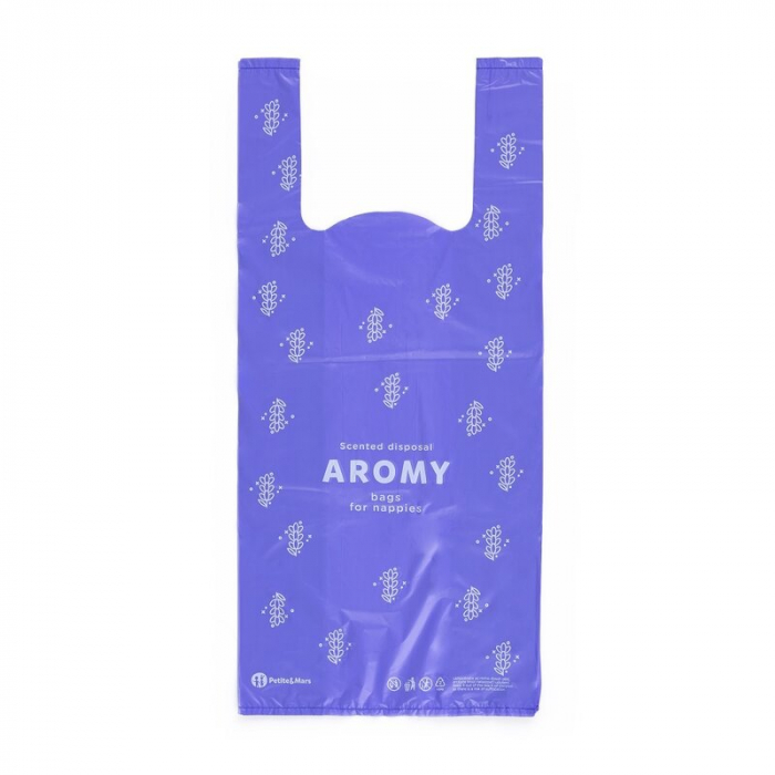 Saci parfumati, Petite&Mars, Pentru scutece, Aromy, Cu miros de lavanda, Rezistenti, Manere lungi, 100 bucati, Mov [2]