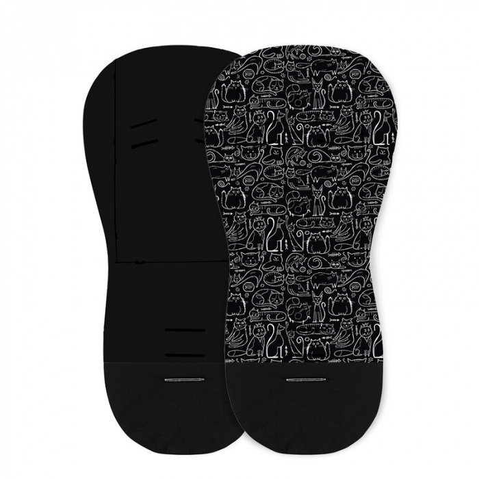 Salteluta pentru carucior, Petite&Mars, Din spuma cu memorie, 86 x 42 cm, Reversibila, Universala, Din bumbac, Design pisici, Negru [1]