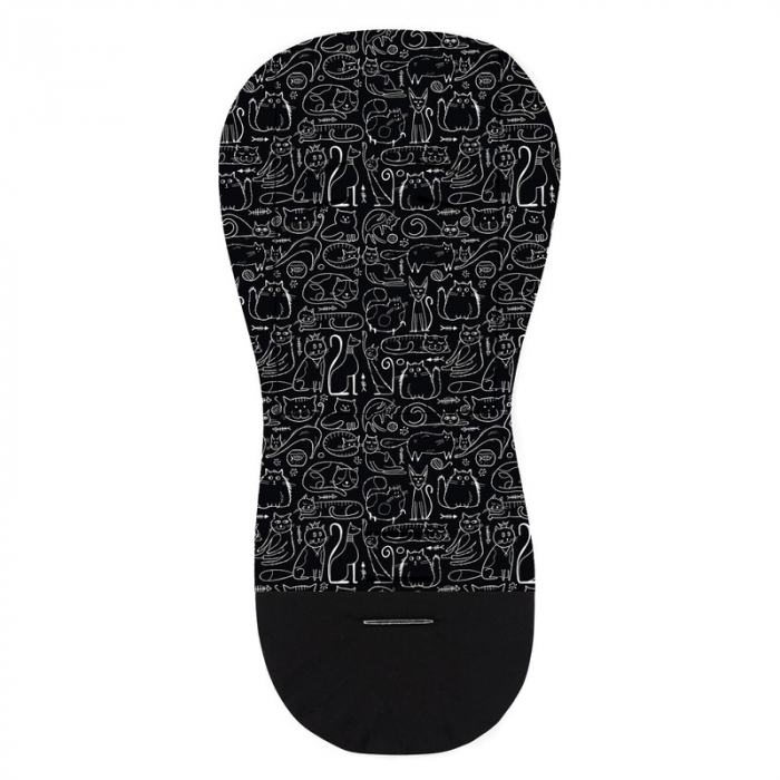 Salteluta pentru carucior, Petite&Mars, Din spuma cu memorie, 86 x 42 cm, Reversibila, Universala, Din bumbac, Design pisici, Negru [2]