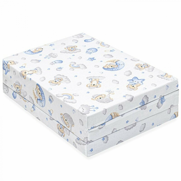 Salteluta pliabila, New Baby, Standard, Pentru patut, Cu geanta de transport inclusa, Cu husa detasabila din bumbac, Din spuma, 120x60x5 cm, 0 luni+, Koala Blue [3]
