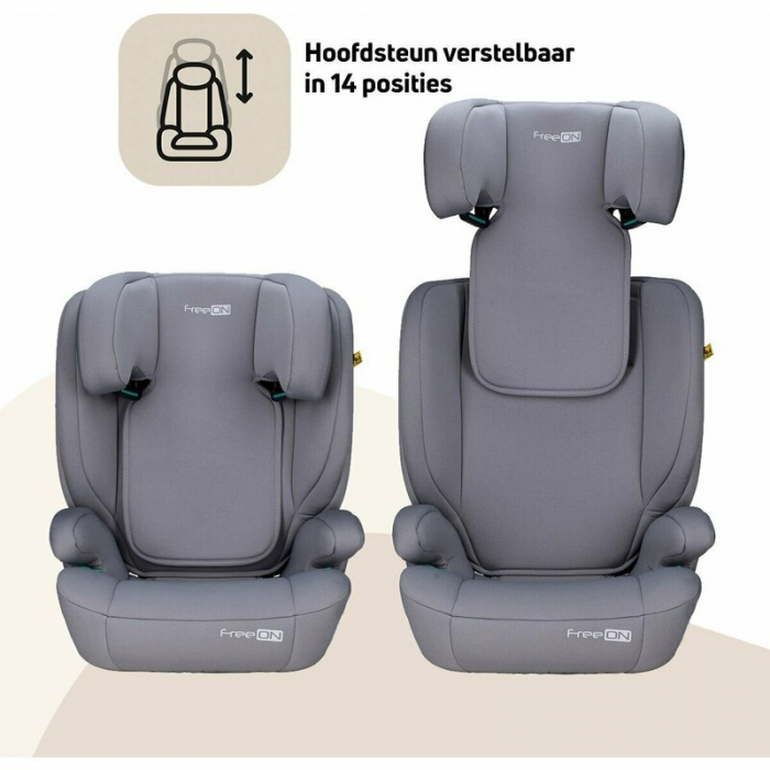 Scaun auto, FreeON, Vega, I-Size, Grupa 2/3, 100-150 cm, 4-12 ani, Cu husa detasabila, Cu cotiere, Cu tetiera reglabila 14 pozitii, Conform cu standardul european de securitate ECE R129, Gri [15]