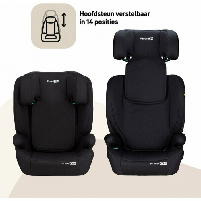 Scaun auto, FreeON, Vega, I-Size, Grupa 2/3, 100-150 cm, 4-12 ani, Cu husa detasabila, Cu cotiere, Cu tetiera reglabila 14 pozitii, Conform cu standardul european de securitate ECE R129, Negru [13]