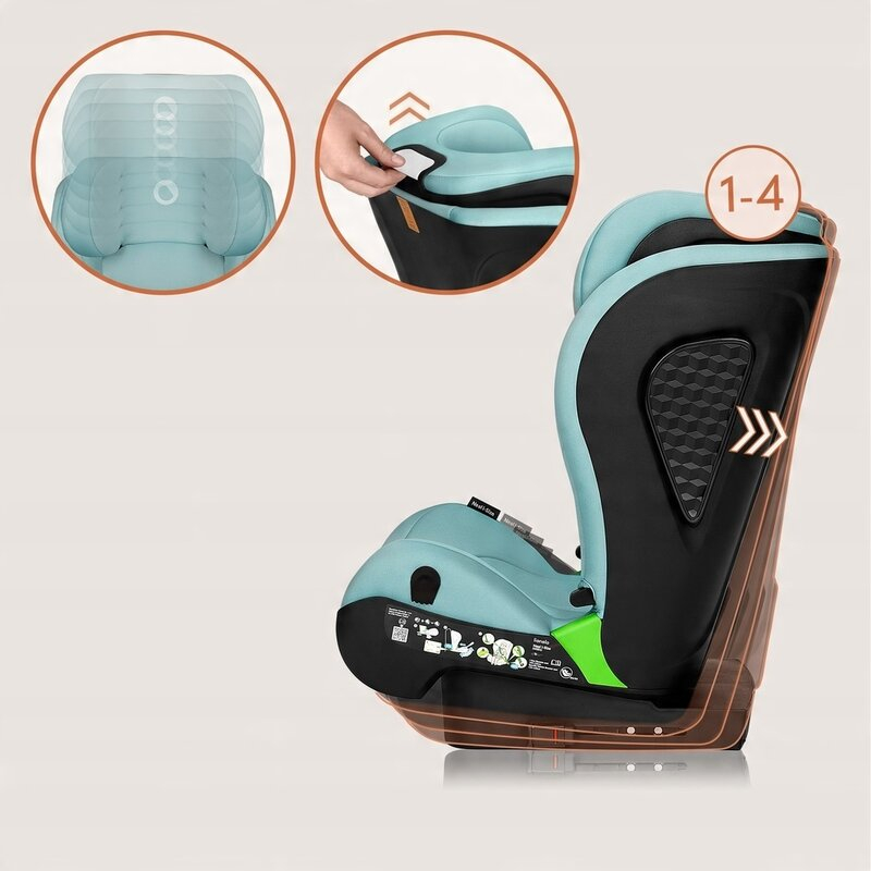 Scaun auto i-Size, Lionelo, Neal, Spatar reglabil in 4 pozitii, Tetiera in 10 pozitii, Suport sticla inclus, 15-36 Kg, 100-150 cm, Cu Isofix, Conform ECE R129, Verde Turquoise [18]