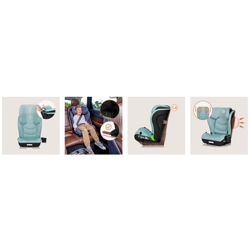 Scaun auto i-Size, Lionelo, Neal, Spatar reglabil in 4 pozitii, Tetiera in 10 pozitii, Suport sticla inclus, 15-36 Kg, 100-150 cm, Cu Isofix, Conform ECE R129, Verde Turquoise [24]