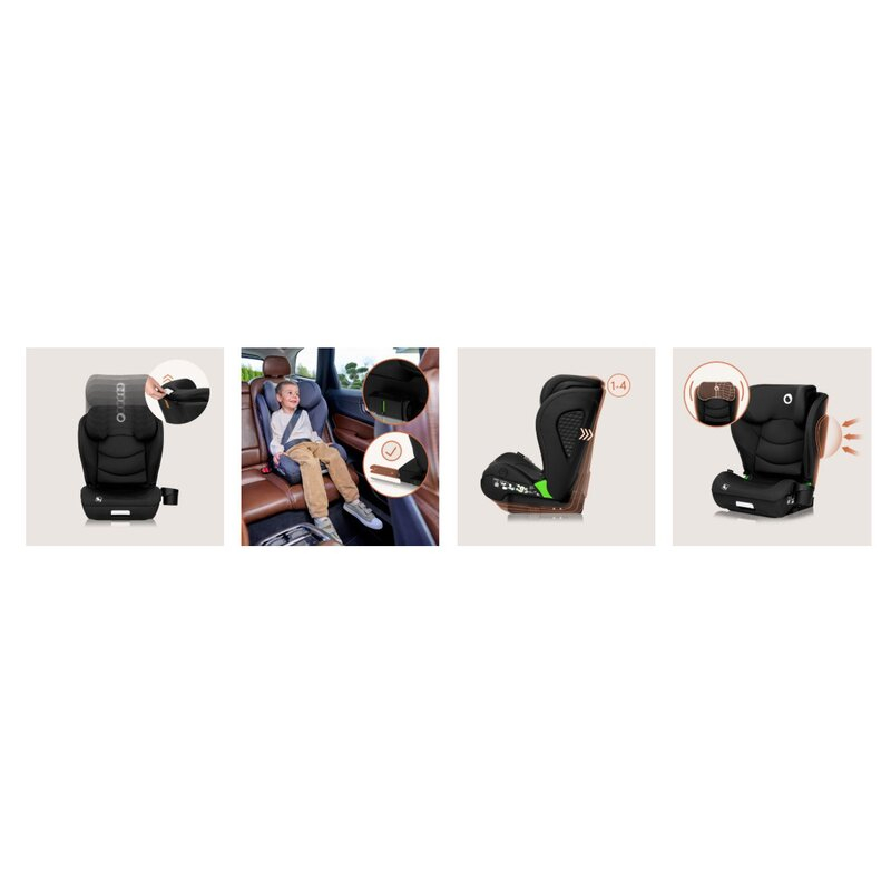 Scaun auto i-Size, Lionelo, Neal, Spatar reglabil in 4 pozitii, Tetiera in 10 pozitii, Suport sticla inclus, 15-36 Kg, 100-150 cm, Cu Isofix, Conform ECE R129, Negru [38]