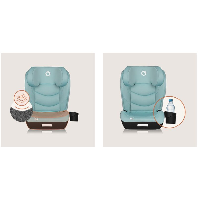 Scaun auto i-Size, Lionelo, Neal, Spatar reglabil in 4 pozitii, Tetiera in 10 pozitii, Suport sticla inclus, 15-36 Kg, 100-150 cm, Cu Isofix, Conform ECE R129, Verde Turquoise [23]