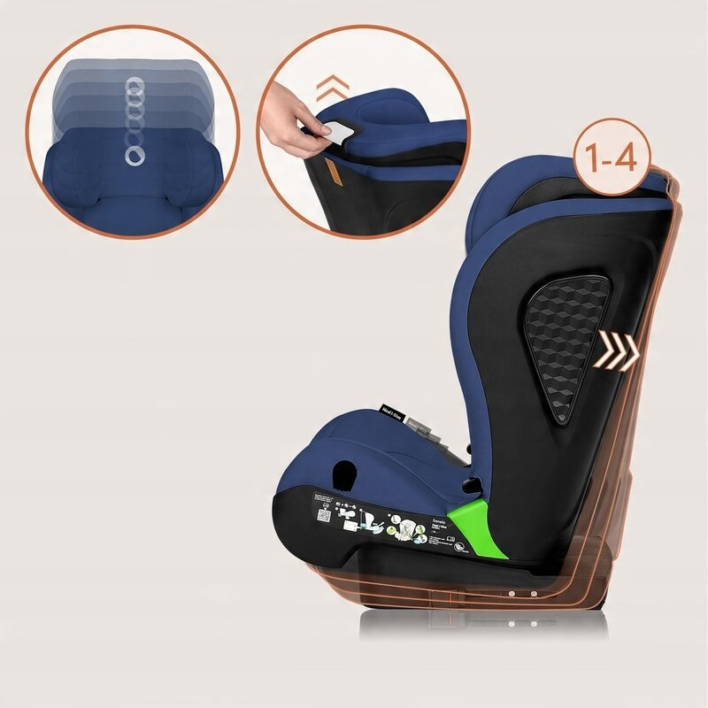 Scaun auto i-Size, Lionelo, Neal, Spatar reglabil in 4 pozitii, Tetiera in 10 pozitii, Suport sticla inclus, 15-36 Kg, 100-150 cm, Cu Isofix, Conform ECE R129, Albastru [16]