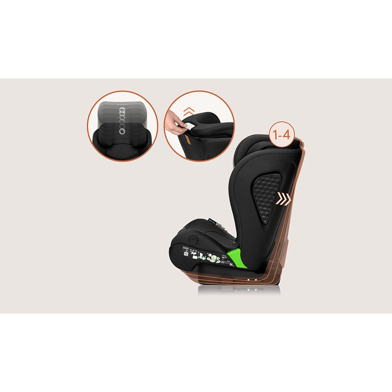 Scaun auto i-Size, Lionelo, Neal, Spatar reglabil in 4 pozitii, Tetiera in 10 pozitii, Suport sticla inclus, 15-36 Kg, 100-150 cm, Cu Isofix, Conform ECE R129, Negru [20]