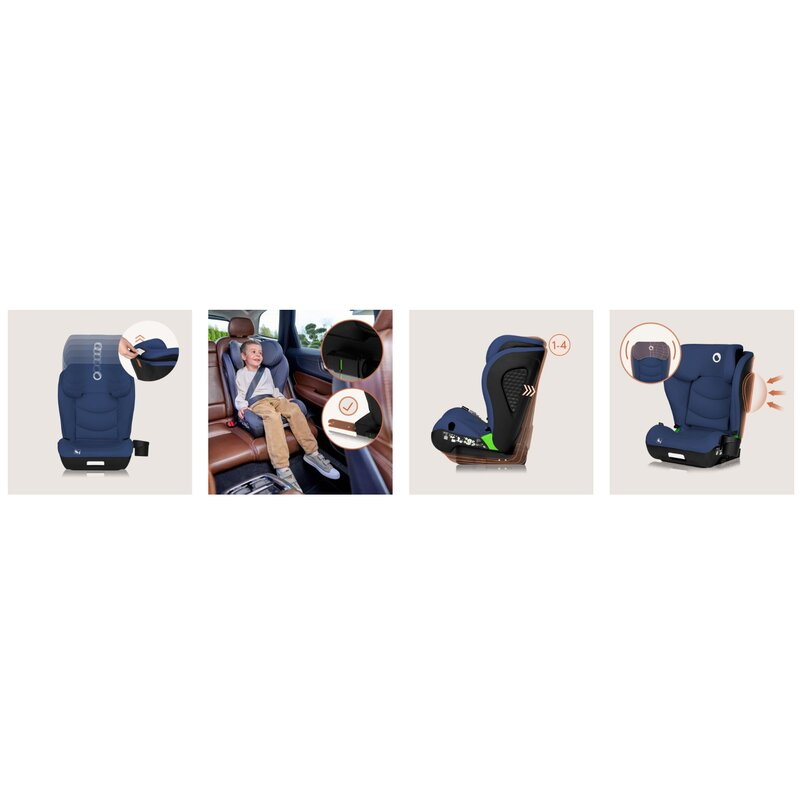 Scaun auto i-Size, Lionelo, Neal, Spatar reglabil in 4 pozitii, Tetiera in 10 pozitii, Suport sticla inclus, 15-36 Kg, 100-150 cm, Cu Isofix, Conform ECE R129, Albastru [30]
