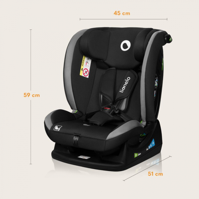 Scaun auto, Lionelo, Aart i-Size, Cu spatar inclinabil in 4 pozitii, Cu tetiera reglabila in 13 pozitii, 0-36 Kg, 40-150 cm, Cu centura siguranta in 3 puncte, Conform cu ECE R129/03, Gri [22]
