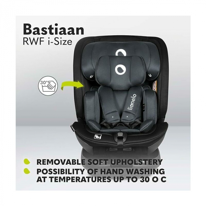 Scaun auto, Lionelo, Bastiaan RWF i-Size, Pozitie de somn, Protectie laterala, Rotire 360 grade, 0-36 Kg, Cu Isofix si Centura Top Tether, Conform cu standardul european de securitate ECE R129, Gri [44]