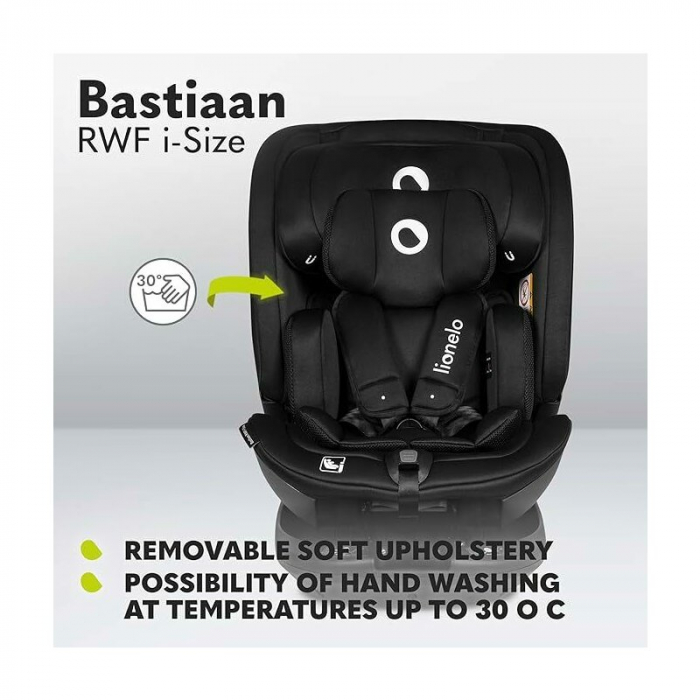 Scaun auto, Lionelo, Bastiaan RWF i-Size, Pozitie de somn, Protectie laterala, Rotire 360 grade, 0-36 Kg, Cu Isofix si Centura Top Tether, Conform cu standardul european de securitate ECE R129, Negru [46]