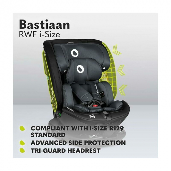 Scaun auto, Lionelo, Bastiaan RWF i-Size, Pozitie de somn, Protectie laterala, Rotire 360 grade, 0-36 Kg, Cu Isofix si Centura Top Tether, Conform cu standardul european de securitate ECE R129, Gri [41]