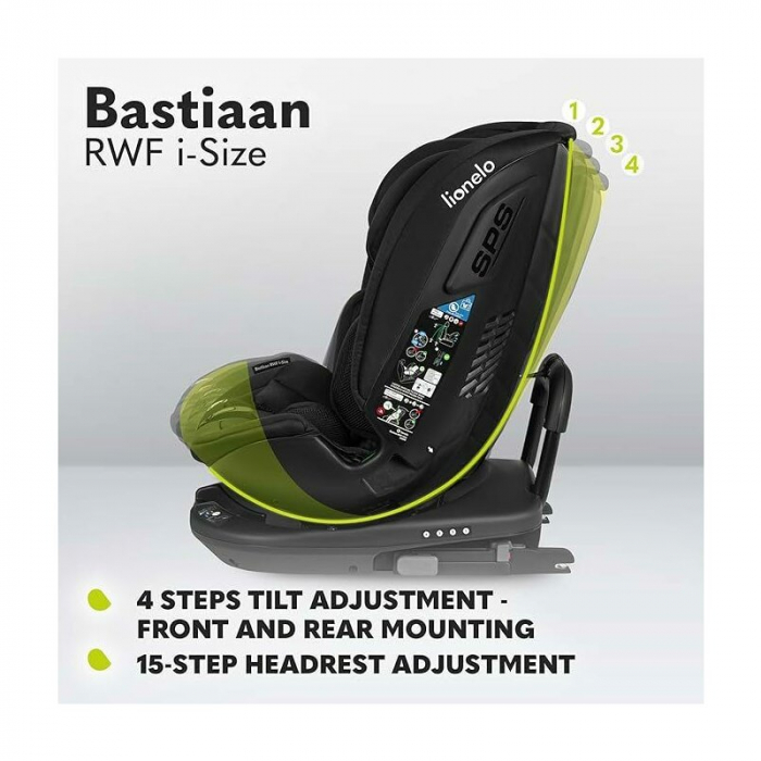 Scaun auto, Lionelo, Bastiaan RWF i-Size, Pozitie de somn, Protectie laterala, Rotire 360 grade, 0-36 Kg, Cu Isofix si Centura Top Tether, Conform cu standardul european de securitate ECE R129, Negru [44]