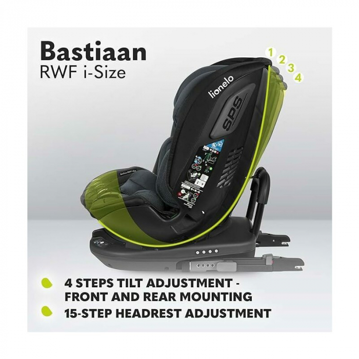 Scaun auto, Lionelo, Bastiaan RWF i-Size, Pozitie de somn, Protectie laterala, Rotire 360 grade, 0-36 Kg, Cu Isofix si Centura Top Tether, Conform cu standardul european de securitate ECE R129, Gri [42]
