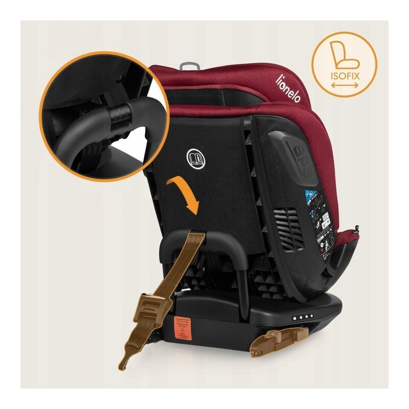 Scaun auto, Lionelo, Bastiaan RWF i-Size, Pozitie de somn, Protectie laterala, Rotire 360 grade, 0-36 Kg, Cu Isofix si Centura Top Tether, Conform cu standardul european de securitate ECE R129, Rosu [19]