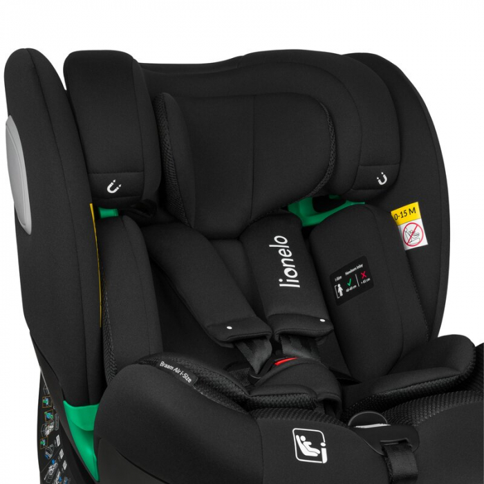 Scaun auto, Lionelo, Braam Air, i-Size, 0-36 Kg, 40-150 cm, Cu isofix si picior de fixare, Protectie laterala, Rotire 360 grade, Ajustare spatar in 5 pozitii, Tetiera reglabila in 14 trepte, Tehnologi [24]