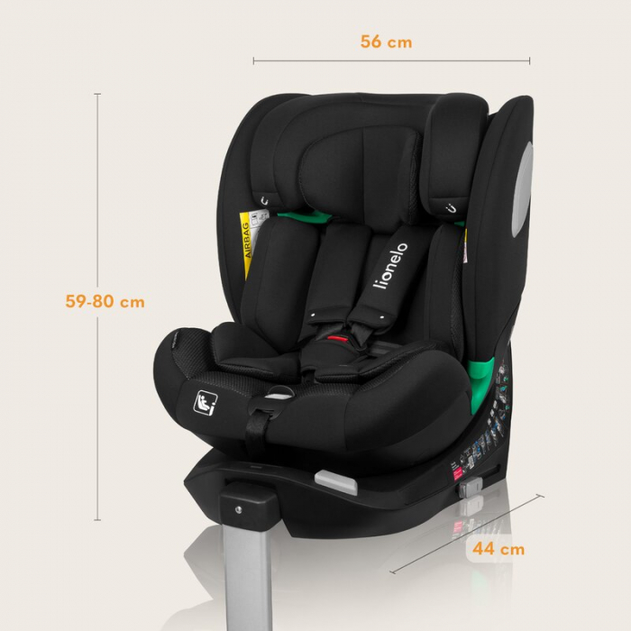 Scaun auto, Lionelo, Braam Air, i-Size, 0-36 Kg, 40-150 cm, Cu isofix si picior de fixare, Protectie laterala, Rotire 360 grade, Ajustare spatar in 5 pozitii, Tetiera reglabila in 14 trepte, Tehnologi [33]