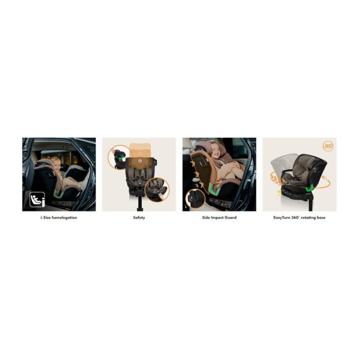Scaun auto, Lionelo, Harmony i-Size, Rotire 360 grade, Protectie laterala, Cu spatar reglabil in 5 pozitii, Cu tetiera reglabila in 12 pozitii, 0-36 Kg, 40-150 cm, Cu Isofix, Husa din bambus, Conform  [77]
