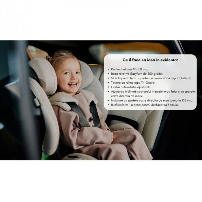 Scaun auto, Lionelo, Harmony i-Size, Rotire 360 grade, Protectie laterala, Cu spatar reglabil in 5 pozitii, Cu tetiera reglabila in 12 pozitii, 0-36 Kg, 40-150 cm, Cu Isofix, Husa din bambus, Conform  [74]