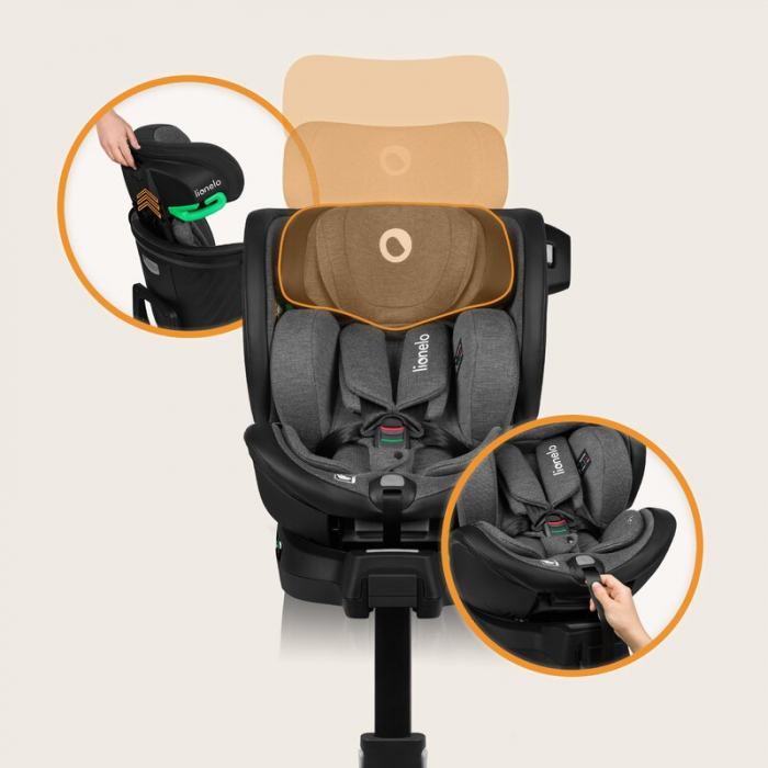 Scaun auto, Lionelo, Harmony i-Size, Rotire 360 grade, Protectie laterala, Cu spatar reglabil in 5 pozitii, Cu tetiera reglabila in 12 pozitii, 0-36 Kg, 40-150 cm, Cu Isofix, Husa din bambus, Conform  [42]