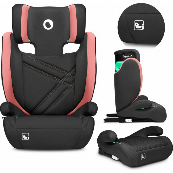 Scaun auto, Lionelo, Hugo i-Size, Universal, Orientare in directia sensului de mers, Reglabil, Conform standardului de securitate R129, 100-150 cm, 4-12 ani, Roz [3]